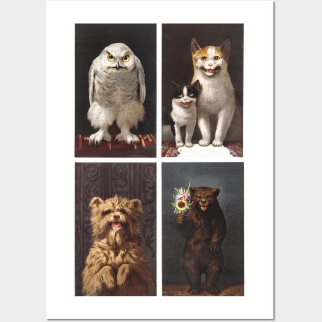 Creepy Vintage Christmas Card Animals Wall Art by EmoteYourself